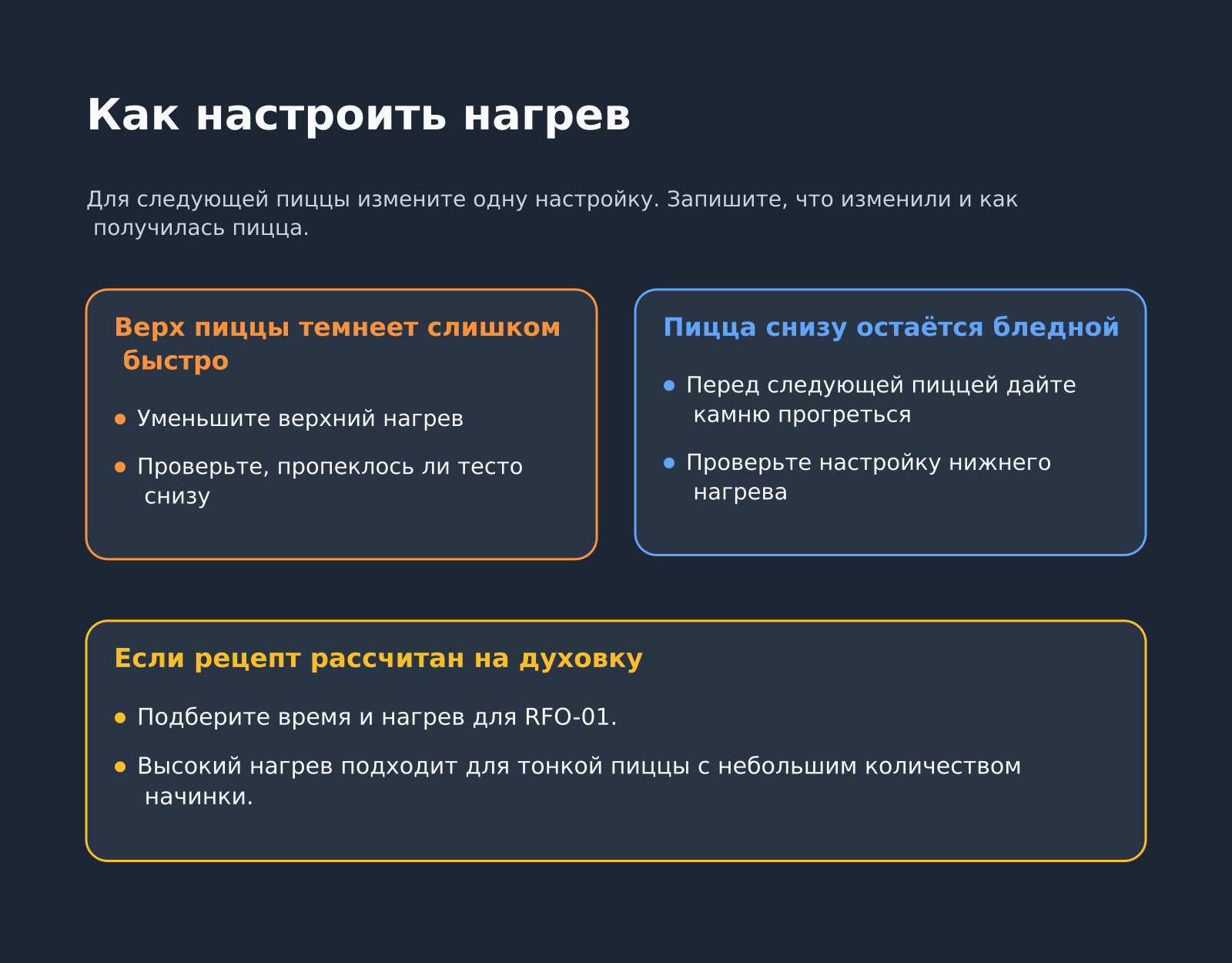 Настройка нагрева: что проверить, если верх пиццы темнеет слишком быстро, а низ остаётся бледным