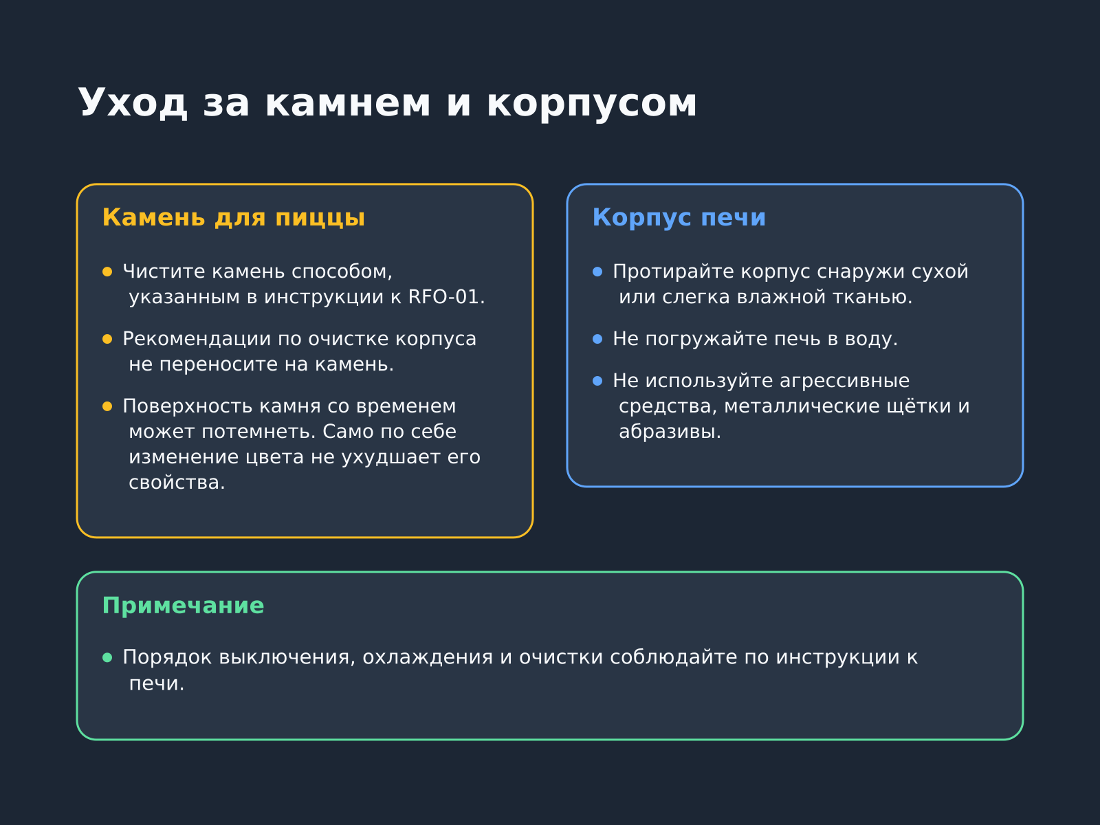 Уход за камнем по инструкции к RFO-01 и рекомендации по очистке корпуса
