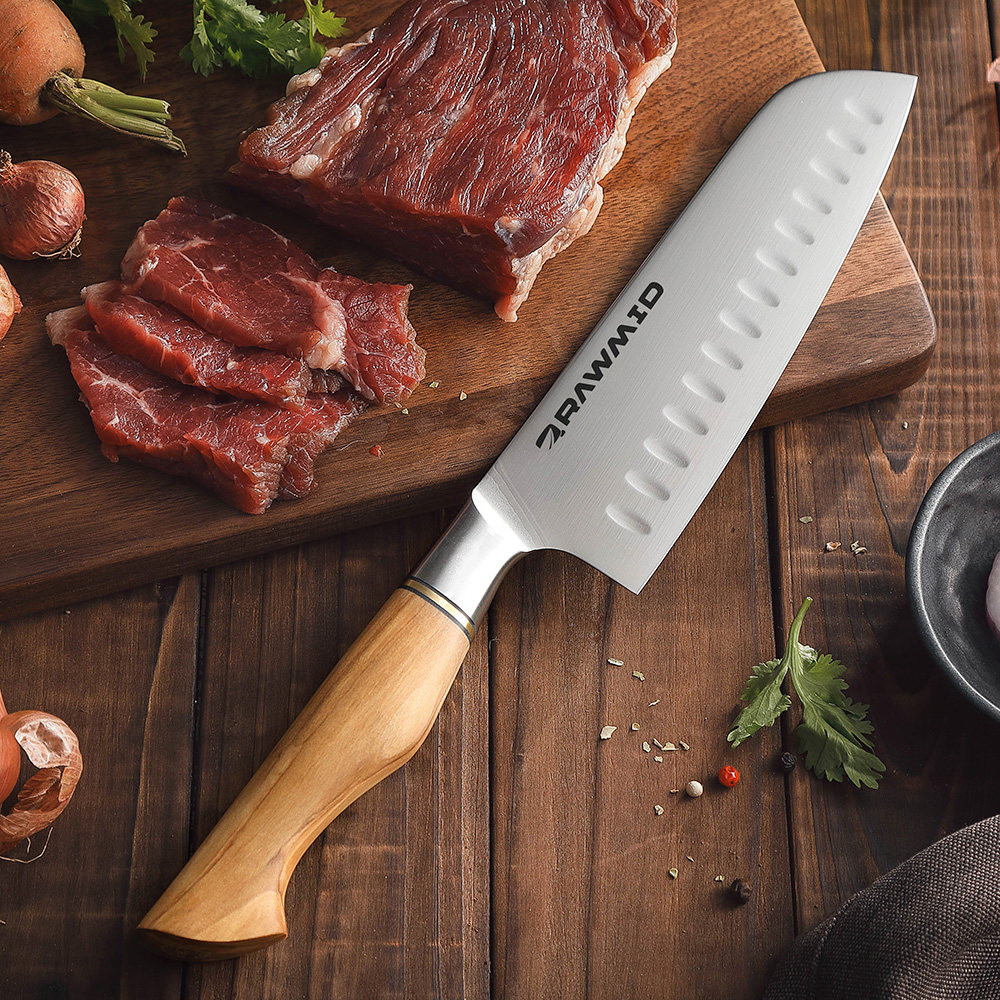 Универсальный нож «Сантоку» RAWMID Classic RCK-18, 18 см, ручка «Оливковое дерево»