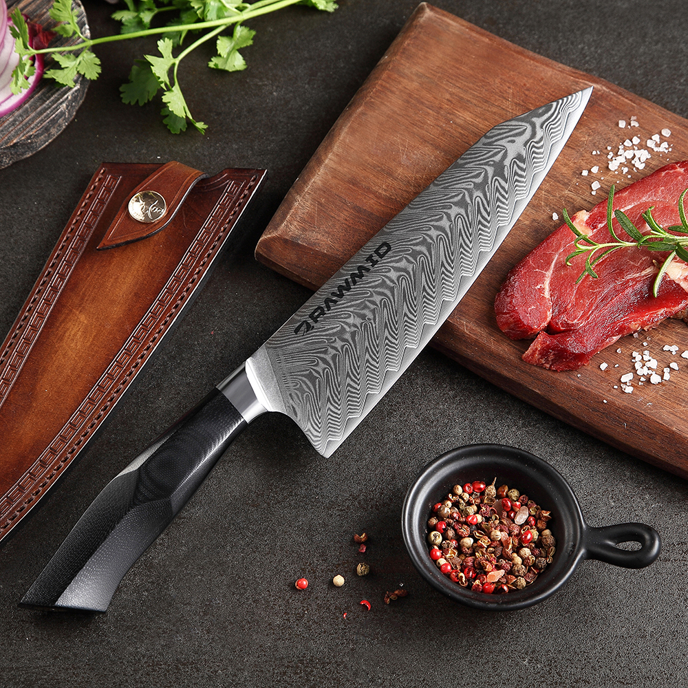 Шеф-нож RAWMID Luxury RLK-22 plexiglass, 22 см, ручка из стеклотекстолита